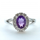 Amethyst and Moissanites 925 Sterling Silver Ring