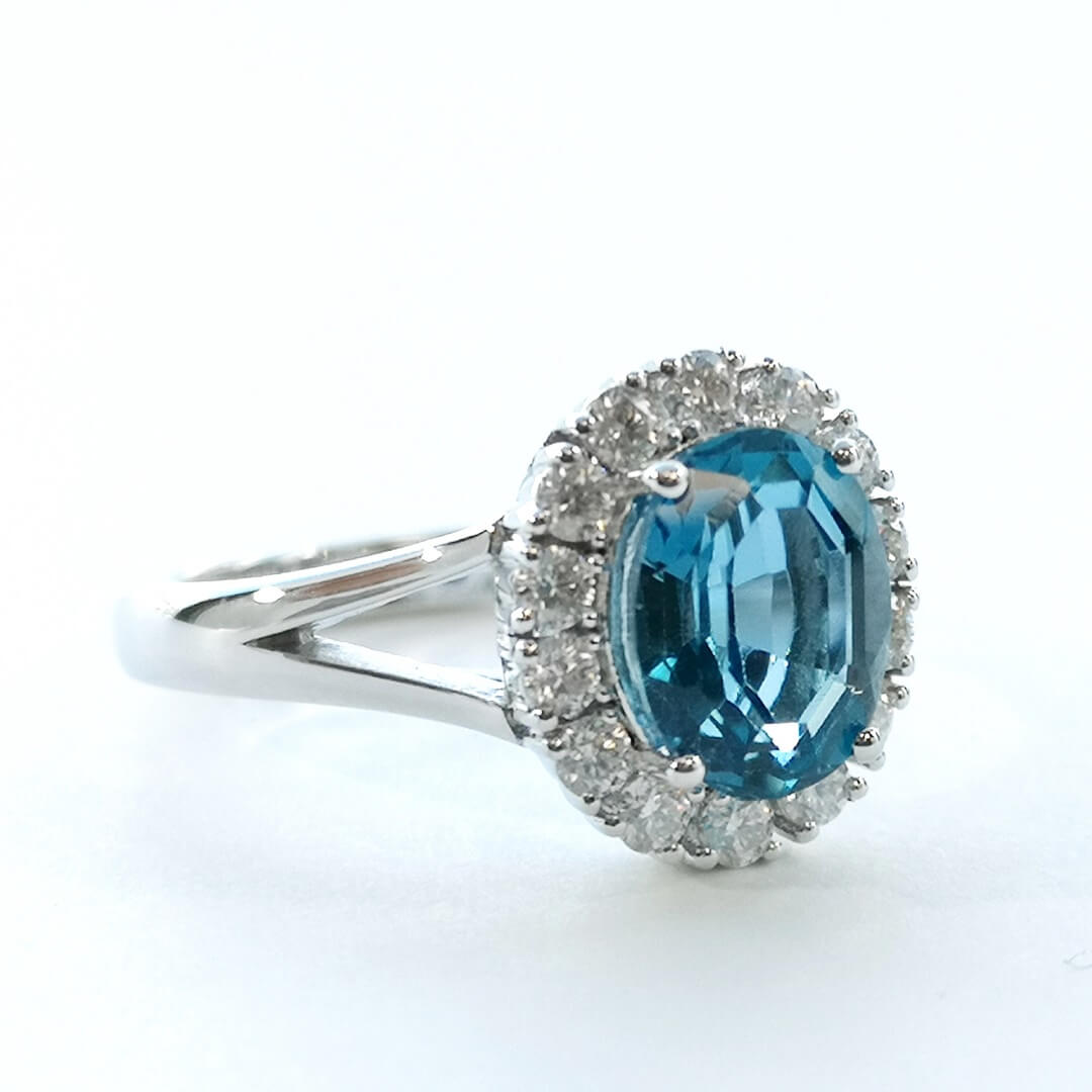 Blue Topaz Moissanite 925 Sterling Silver Ring