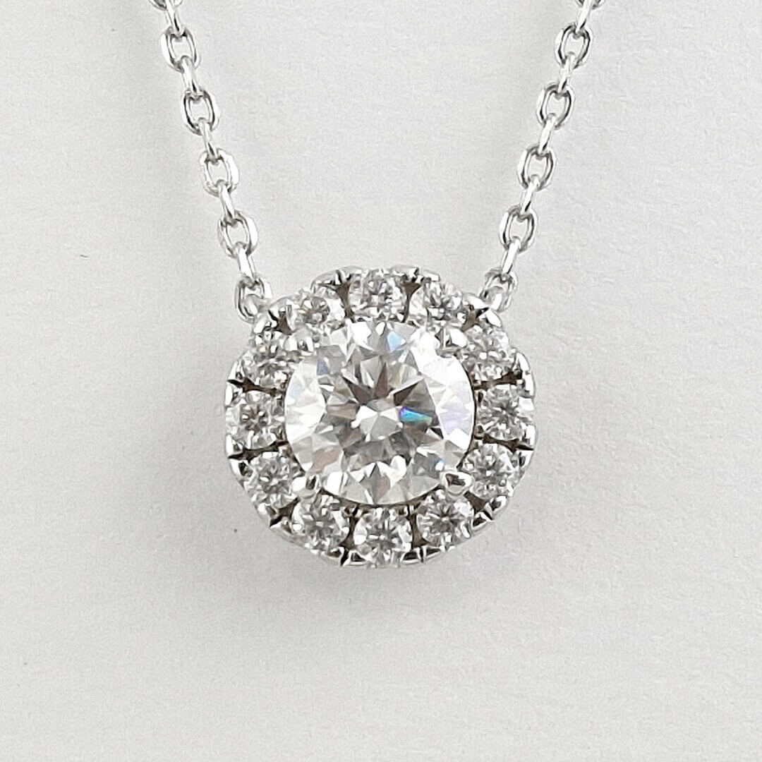 White Moissanite Halo Necklace Sterling Silver 925