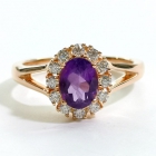 Amethyst and Moissanites 14K Gold Vermeil Silver Ring