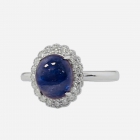 Кольцо из стерлингового серебра с натуральным синим сапфиром и муассанитами